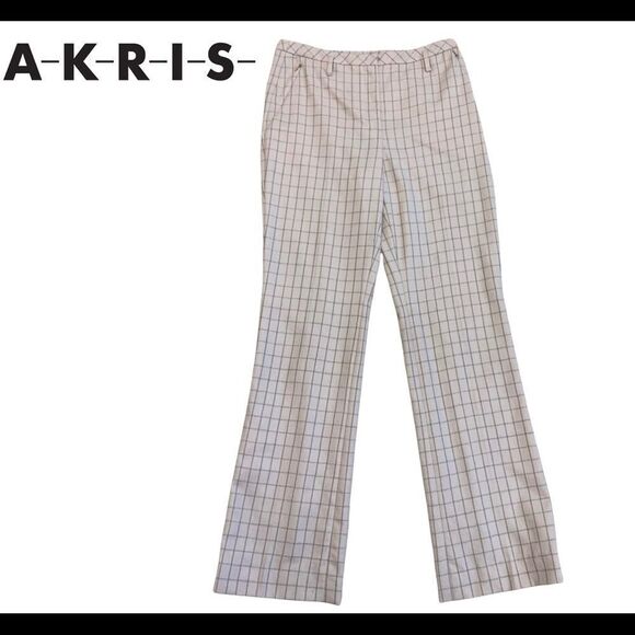 Akris flamingo pink wool plaid check Farrah trouser pants size 6 - Picture 1 of 13
